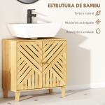 Móvel para Lavatório Pousar em Bambu com Portas Ripadas Armário de Casa de Banho para Lavatório sem Pedestal 60x30x60 cm Madeira