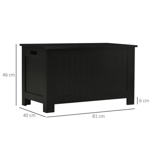 Baú de Armazenamento de Madeira Baú de Arrumação com Dobradiça de Segurança Carga Máxima 20 kg 81x40x46 cm Preto