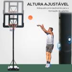 Cesta de Basquetebol com Altura Ajustável 220 - 365 cm Aro de Basquetebol com Suporte Rodas Base Recarregável Preto