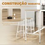 Conjunto de Móveis Altos de Bar com 5 Peças Mesa de Refeição Industrial e 4 Bancos Redondos Madeira e Branco