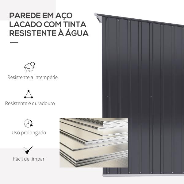 Abrigo de Jardim 0,92 m² 100x103x160cm de Aço Galvanizado com Porta Fechadura e Teto Inclinado para Armazenamento de Ferramentas Cinza Escuro