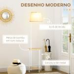 Candeeiro de Pé Moderno com Prateleira Suporte para Lâmpada E27 Máx. 40W com Ecrã de Linho Ø37x162cm Branco e Madeira