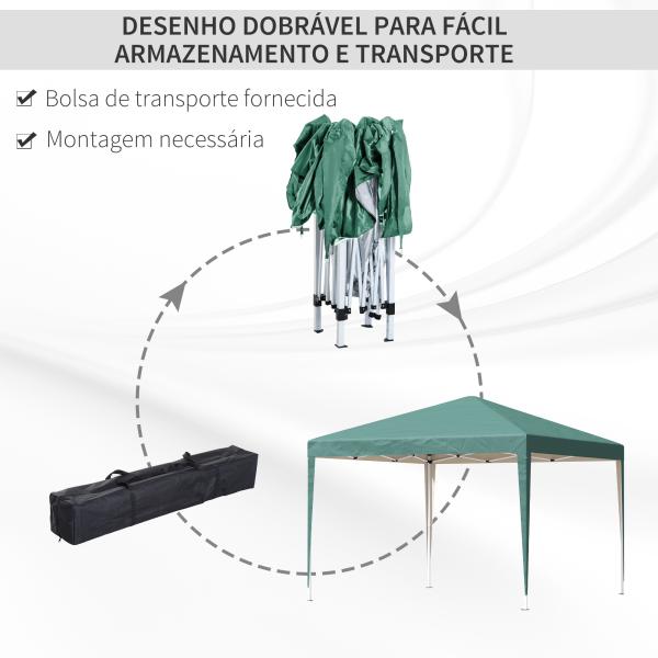 Tenda Dobrável 295x295x255 cm com Bolsa de Transporte Altura Ajustável Anti - UV para Terraço Pátio Verde