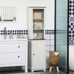 Coluna Casa de Banho com 3 Compartimentos Porta e Prateleira Ajustável 39,5x30x160 cm Branco e Madeira