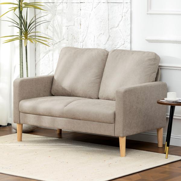 Sofá de 2 Lugares Estofado em Microfibra Sofá Moderno com Pés de Madeira Apoio de Braços 130x78x85 cm Creme