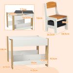 Mesas e Cadeiras Infantis Conjunto 2 em 1 com Armazenamento Mesa 61,5x61,5x48 cm Cadeiras 28,5x30,5x53 cm para Quarto Dormitório Cinza