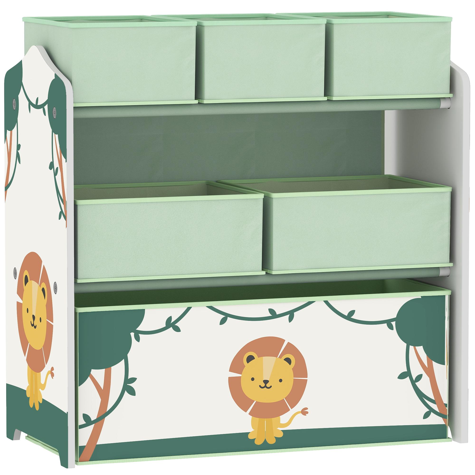 Estante Infantil para Brinquedos com 6 Caixas em Tecido Não Tecido Organizador de Brinquedos de 3 Níveis 63x30x66 cm Verde