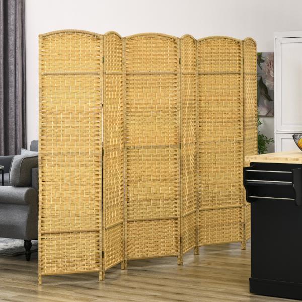 Biombo Dobrável de 6 Painéis Divisor de Ambientes 270x180 cm Ecrã de Privacidade de Polipropileno Madeira
