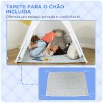 Tenda Tipi para Crianças acima de 3 Anos Tenda Infantil de Madeira Portátil com Janela Almofada e Bolsa de Transporte para Interiores e Exteriores 120x120x155cm Cinza