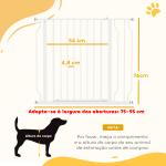 Barreira de Segurança para Cães Extensível para Escadas e Portas 75 - 95cm com Extensão de 10 cm Altura 76 cm Branco