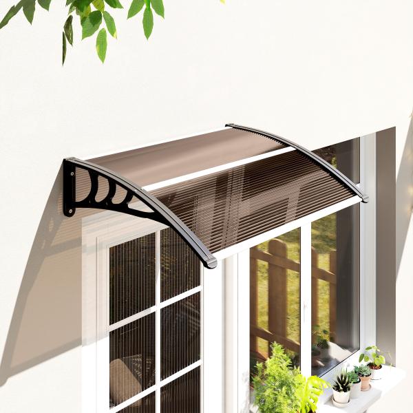 Marquise de Proteção 75x100 cm para Portas e Janelas contra Sol e Chuva com Suporte de Liga de Alumínio Marrom e Preto