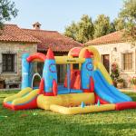 Castelo Insuflável com 2 Escorregas Trampolim e Piscina para Crianças acima de 3 Anos com Inflador e Bolsa de Transporte para Interior Exterior 330x265x185cm Multicor