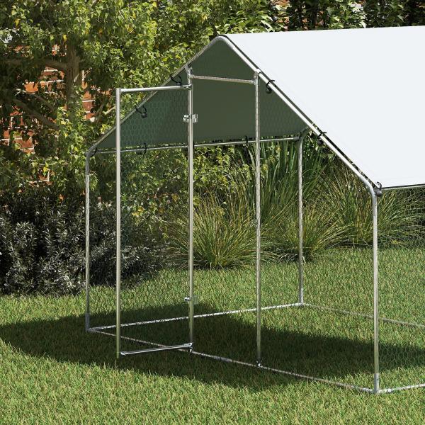 Galinheiro para Exterior 3x1,7x1,9 cm Galinheiro de Aço Galvanizado com Cobertura Anti UV para 5 - 8 Galinhas Prata