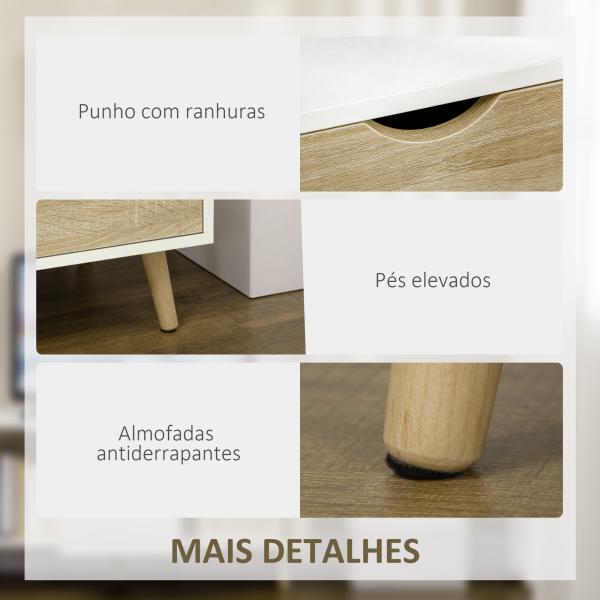 Móvel de TV com Gaveta para Televisores de até 50 Polegadas Aparador de Sala de Estar 110x40x50cm Branco e Madeira