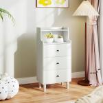 Cómoda com 3 Gavetas Cómoda de Quarto Estreita com Prateleiras Abertas Anti - Tombo Gaveteiro Alto 47x29x95 cm Branco Acinzentado