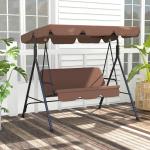 Baloiço de Jardim de 3 Lugares com Almofada Toldo Ajustável e Estrutura de Aço para Balcão Terraço 172x110x153 cm Marróm