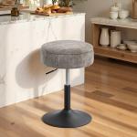 Banco de Bar com Armazenamento Altura Ajustável Giratório Estofado em Chenilla 39x39x49 - 65 cm Cinzento