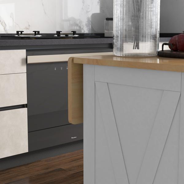 Ilha de Cozinha com Bancada de Madeira Dobrável 2 Portas 2 Gavetas Prateleira Ajustável e 4 Rodas 10x60x90,5 cm Branco e Madeira