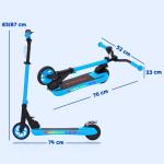 Trotinete Elétrica Dobrável para Crianças 120 W Autonomia 6 km e Máximo 10 km/h com Travão Luzes LED 74x52x83 - 87 cm Azul