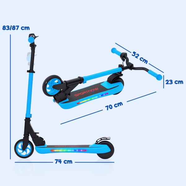 Trotinete Elétrica Dobrável para Crianças 120 W Autonomia 6 km e Máximo 10 km/h com Travão Luzes LED 74x52x83 - 87 cm Azul