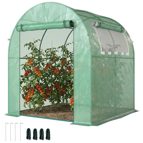 Estufa de Jardim 180x180x200 cm Estufa Tipo Túnel Pequena com Porta Enrolável e Janela de Malha para Cultivar Plantas Flores Verde