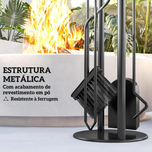 Conjunto de Acessórios para Lareira de 5 Peças de Metal com Vassoura Pá Tenazes Atiçador e Suporte 20x20x71 cm Dourado