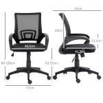 Cadeira de Escritório de Malha Giratória com Altura Ajustável Função Basculante e Apoio para os Braços 57x55x89 - 109 cm Preto