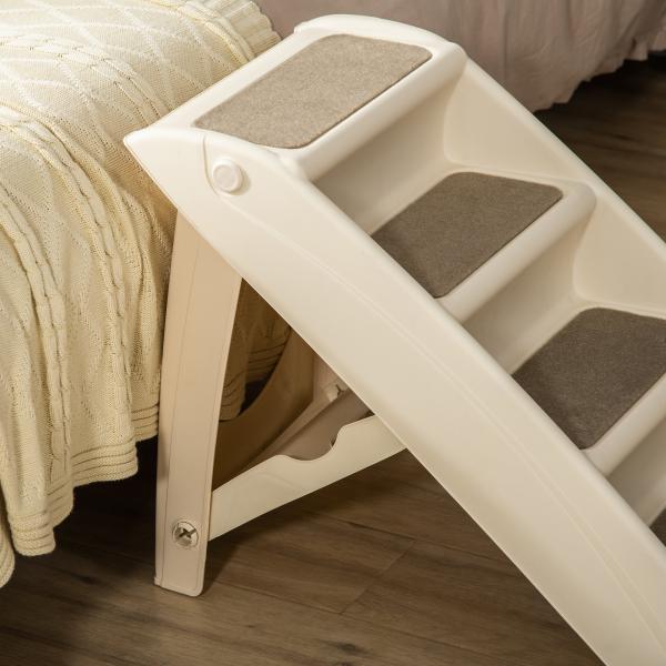 Escada Dobrável para Animais de Estimação de 4 Degraus para Cães Gatos Portátil com Tapetes Antiderrapantes para Cama Sofá Carga 20kg 67x38x49,5cm Bege