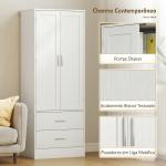 Armário Despenseiro de Cozinha com 2 Portas, 8 Prateleiras na Porta, 2 Gavetas e Prateleiras Ajustáveis, 60x40x159 cm, Branco