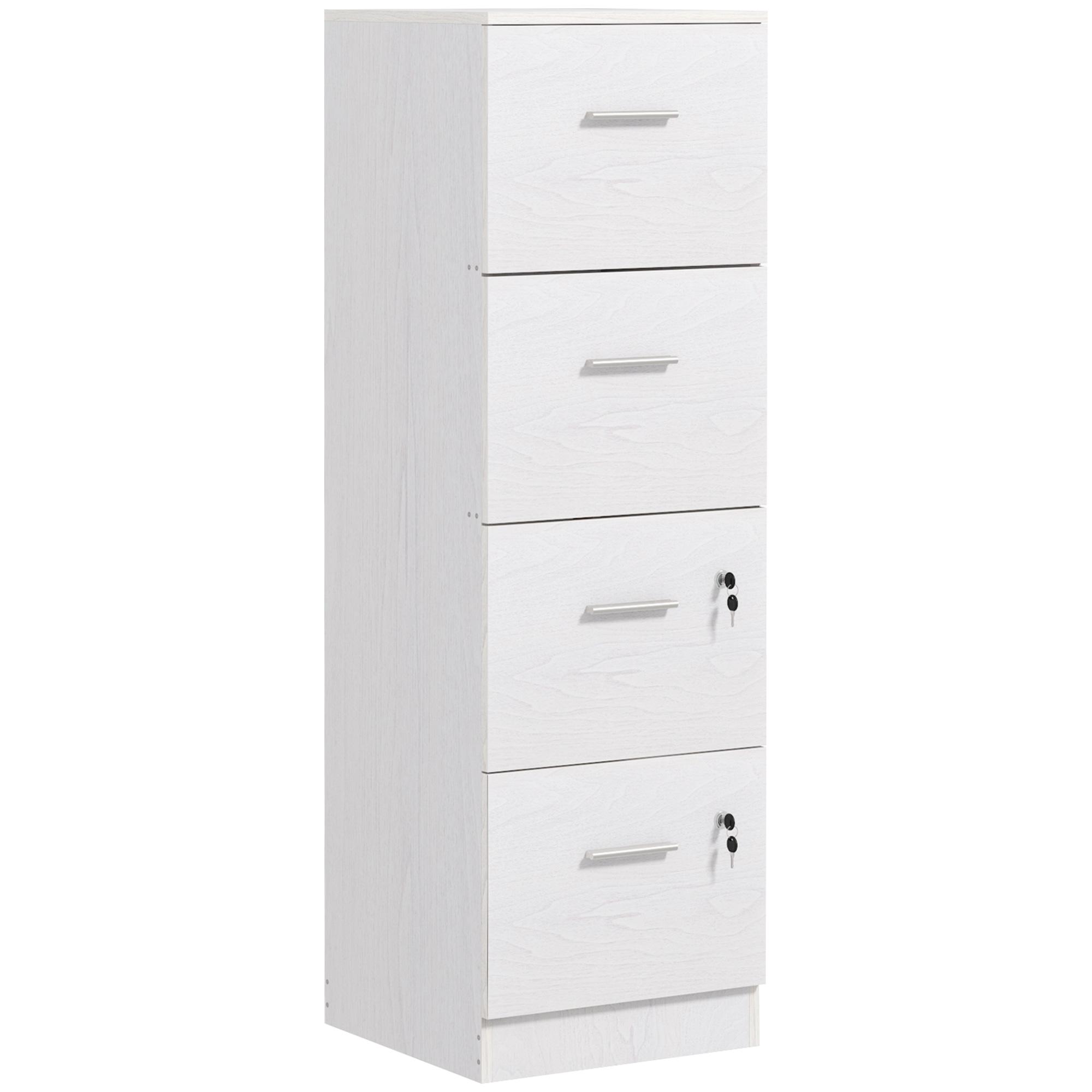 Gaveteiro de Escritório com 4 Gavetas Fechadura e Suportes Ajustáveis para Documentos A4 e Letter Branco 40x42x130,8 cm Branco
