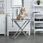 Mesa de Tosquia para Cães com Bancada Antiderrapante Alça e Braço com Altura Ajustável 72x45x74 - 81 cm Azul