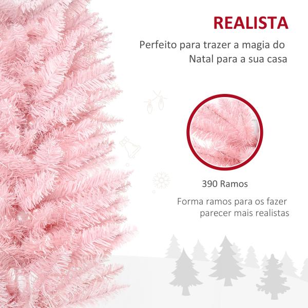 Árvore de Natal Artificial 180cm Ignífugo com 390 Ramos de PVC Decoração de Natal para Interiores Rosa