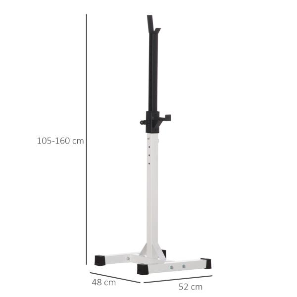 Suporte para Barra de Pesos Ajustável Estante de Aço para Levantamento de Pesos Carga Máx. 150kg Treinamento em Academia Casa 52x48x105 - 160cm Branco e Preto