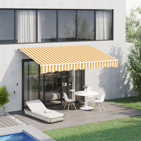 Toldo Manual Retrátil 350x250 cm Toldo Exterior para Terraço com Ângulo Ajustável Braço Articulado Montagem à Parede Estrutura de Alumínio Anti - UV e Impermeável para Jardim Laranja