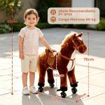 Cavalo de Brinquedo para Crianças de +3 Anos com Rodas Sons e Estrutura de Metal Carga 60kg 65x28x75 cm Castanho
