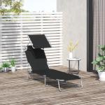 Espreguiçadeira de Jardim Dobrável com Toldo Removível e Ajustável em Ângulo e Encosto Ajustável em 4 Posições para Jardim Terraço Campismo Exterior 187x58x36cm Preto