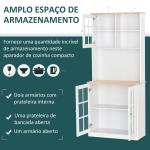 Armário de Cozinha com Prateleiras e Portas de Vidro para Pequenos Eletrodomésticos e Louças 80x37x183cm Branco