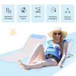 Conjunto de 2 Esteiras de Praia com Encosto Reclinável em 5 Níveis Bolsa de Transporte e Apoio de Cabeça 48x134x33 - 43 cm Branco Creme