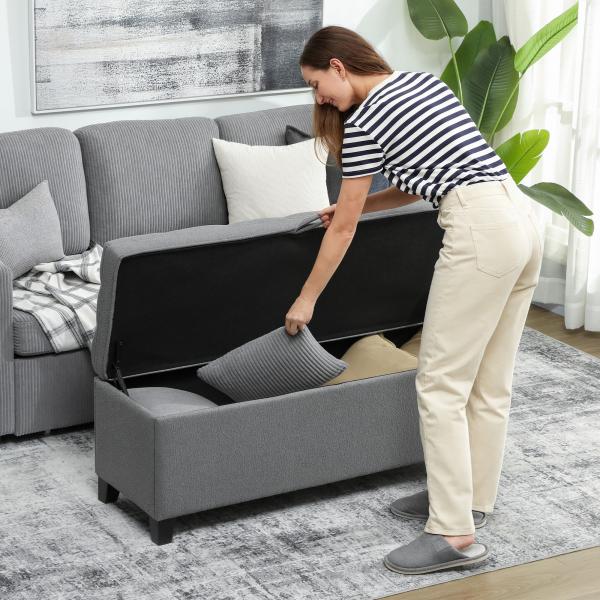Banco de Armazenamento com 2 Dobradiças de Segurança Tampa Rebatível para Quarto Sala de Estar 120x40x48 cm Cinza Escuro
