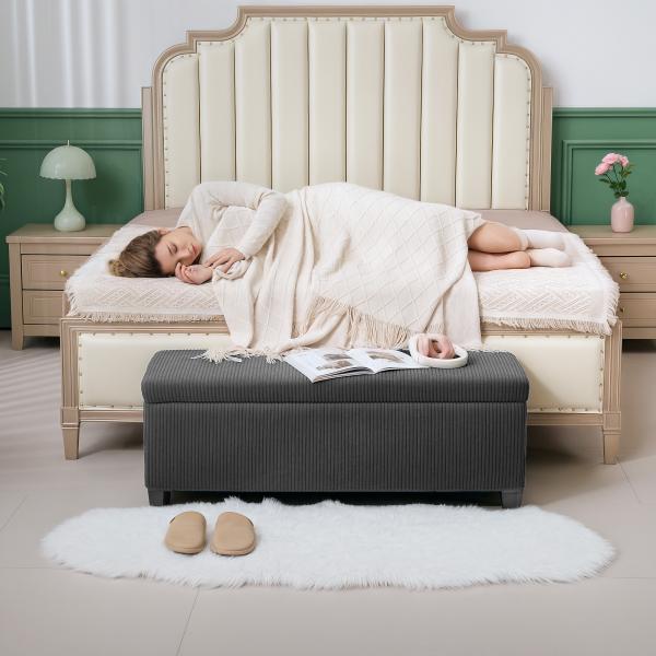 Banco de Arrumação Capacidade de 84 L Estofado em Veludo Banco Pé de Cama para Dormitório 112x42x40 cm Cinza
