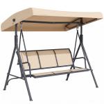 Baloiço de Jardim Exterior de 3 Lugares com Toldo Reclinável Assento Respirável e Estrutura de Aço 175x118x159 cm Bege