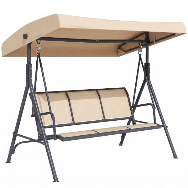 Baloiço de Jardim Exterior de 3 Lugares com Toldo Reclinável Assento Respirável e Estrutura de Aço 175x118x159 cm Bege
