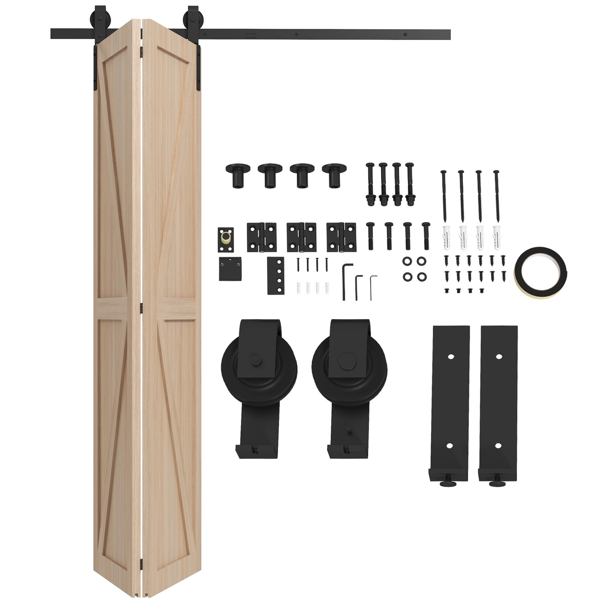 Kit de Ferragens para Porta de Correr Dobrável 122 cm para 2 Portas com Calha, Preto