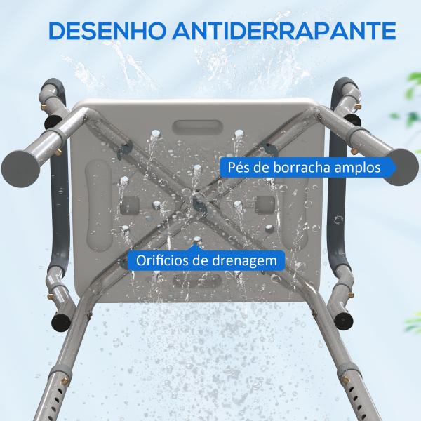 Banco de Duche com Altura Ajustável Banco de Duche de Alumínio Antiderrapante para Idosos e Descapacitados 52x45x57 - 69 cm Cinza