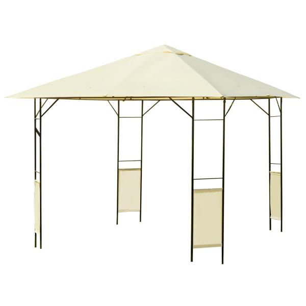 Pérgola de Jardim 3x3x2,6m Pérgola de Exterior com Estrutura de Aço e Toldo com Proteção UV 300x300x260 cm Creme
