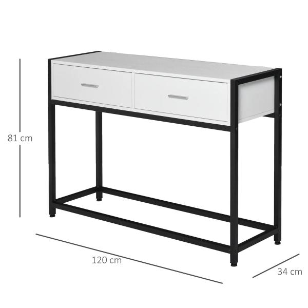 Consola Mesa de Entrada 120x34x81cm com 2 Gavetas e Pés Ajustáveis Móvel de Entrada de Estilo Moderno para Corredor Entrada Branco e Preto