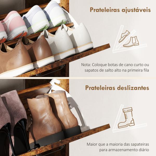 Sapateira de 4 Portas com Prateleiras Ajustáveis Estilo Industrial para 24 Pares de Sapatos 120x24x103 cm Castanho Rústico