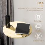 Candeeiro de Pé com Mesa Auxiliar Lâmpada E27 Máx. 40W Ecrã de Linho Interruptor de Corrente e Carregador USB Ø40x168cm Preto e Madeira