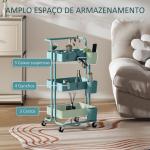 Carrinho de Cozinha Carrinho de Armazenamento com 4 Ganchos 3 Cestas Removíveis 3 Caixas Suspensas 42x38x86,5cm Preto
