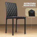 Conjunto de 4 Cadeiras de Sala de Jantar Estofadas com Pés de Metal Cadeiras Modernas 41x50x91 cm Preto